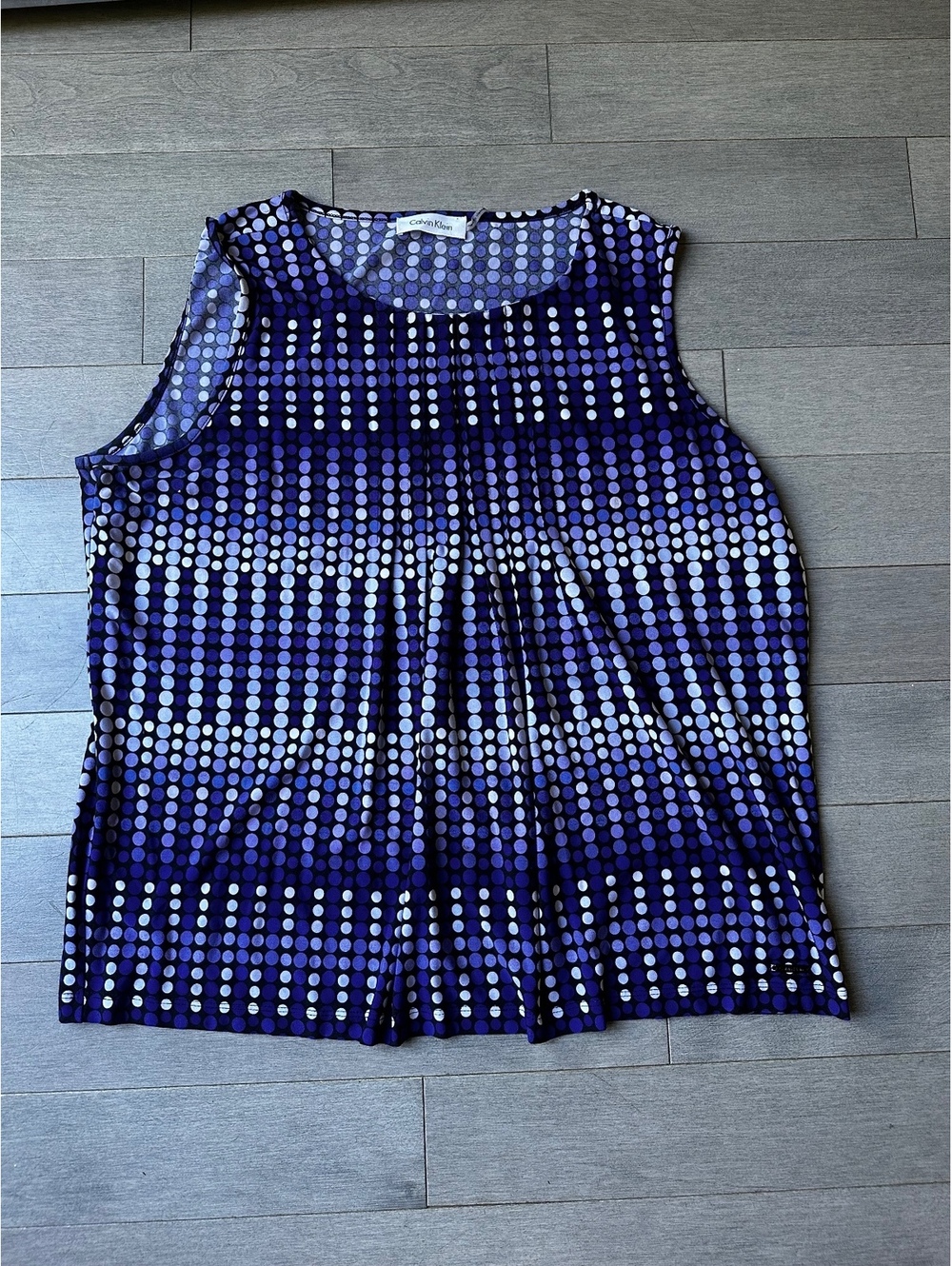 Women’s Calvin Klein Blue Sleeveless Polka Dot Business Casual Blouse Top PM